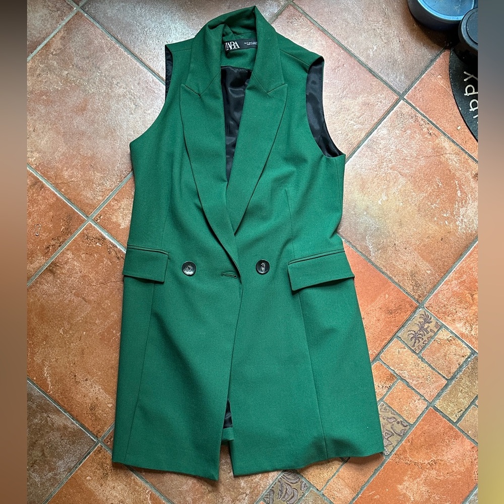 Double breasted ling green vest -ZARA